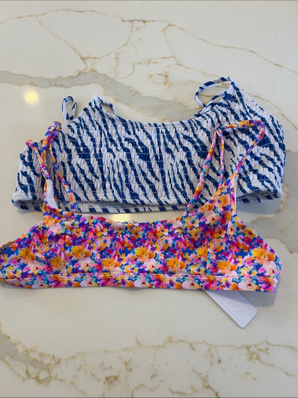 Mossimo Supply Co. Floral Multicolor & Navy Smocked Crop Tank Tops - Pack of 2